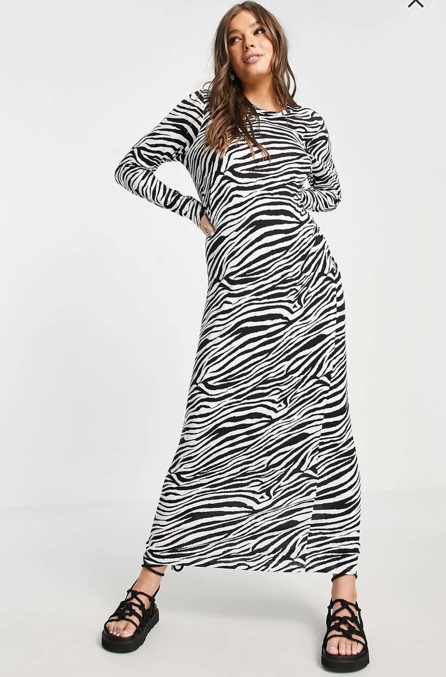 ASOS Design Zebra Black White Print Long Sleeve Dress Size 2
